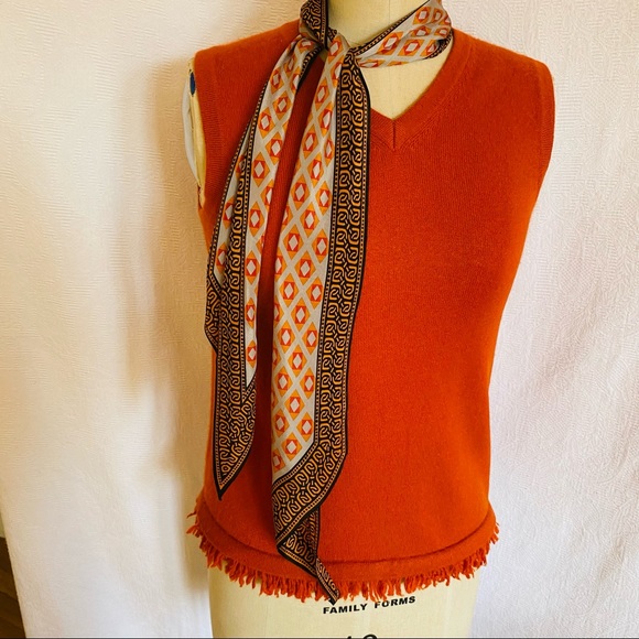 Pure Mongolian cashmere XS/S burnt orange fringed shell/vest EUC - Picture 6 of 8